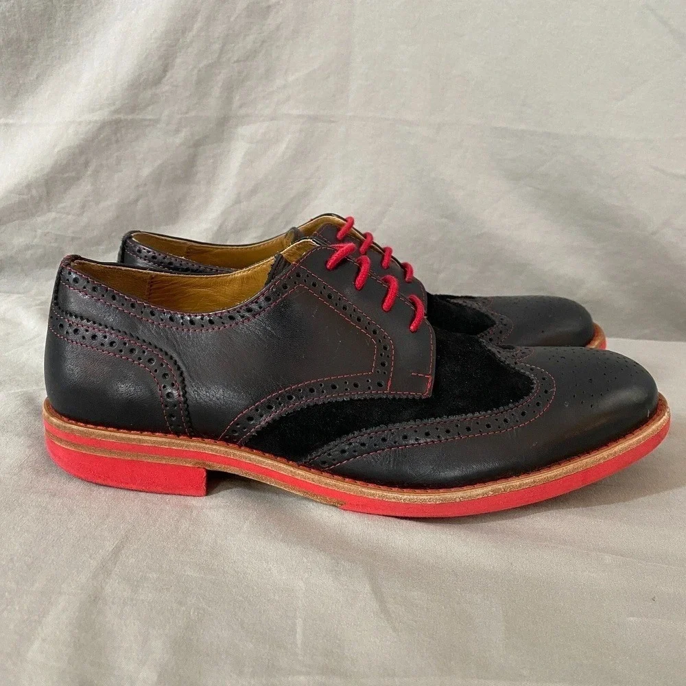 Bold! By Soxy Men's 9 Handmade Leather Suede Wingtip‎ Red Black Dress Shoes